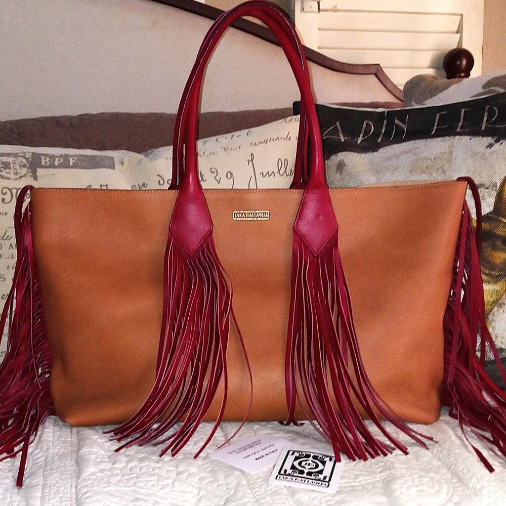 Sara Battaglia Theresa Large Italian Leather Tri Color Tote